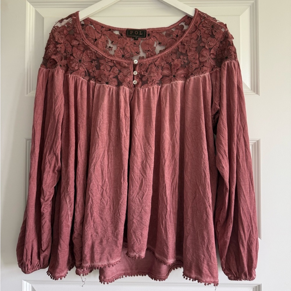 POL NWOT Women's Embroidered Floral Lace Appliqué Blouse Top